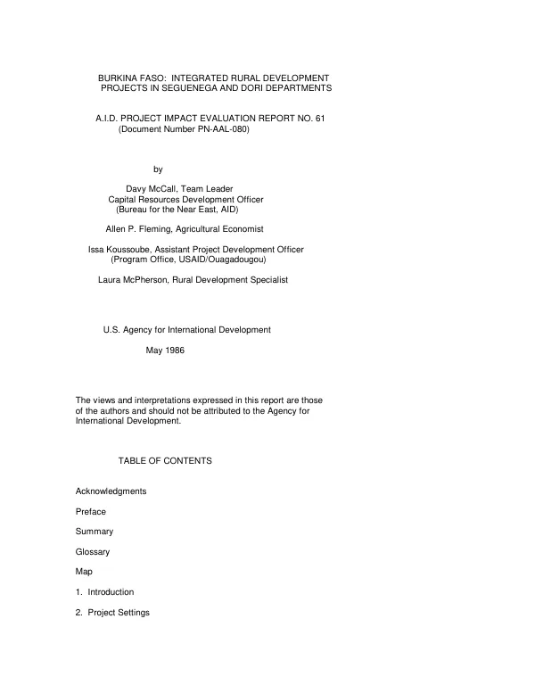 Burkina Faso : integrated rural development projects in Seguenega and Dori departments