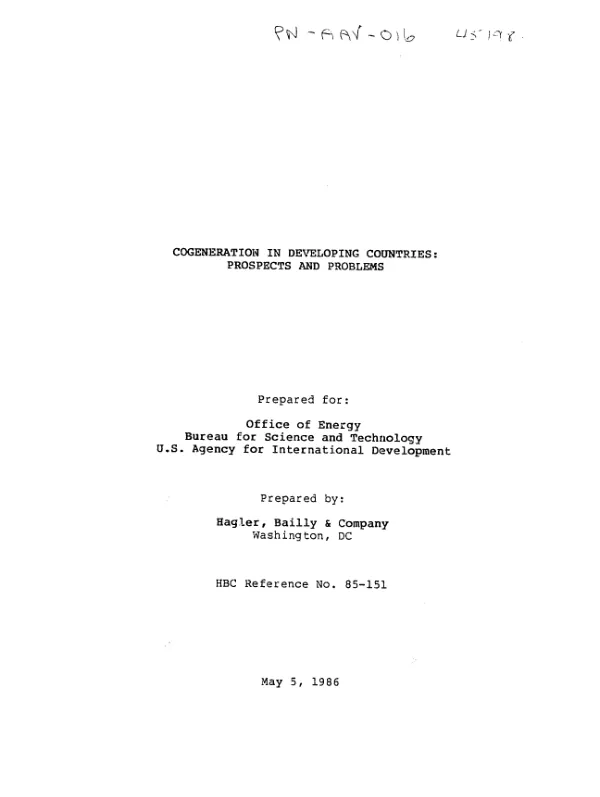 Cogeneration in developing countries : prospects and problems