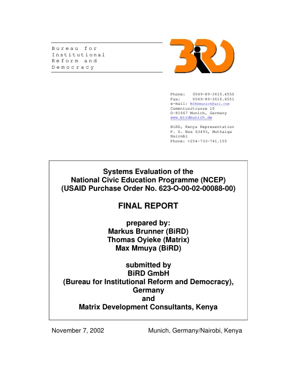 Systems evaluation of the national civic education programme (NCEP)