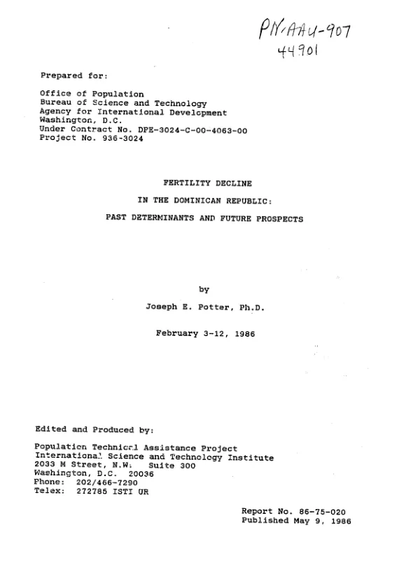 Fertility decline in the Dominican Republic : past determinants and future prospects