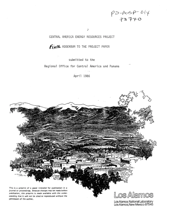 Central America energy resources project : final addendum to the project paper