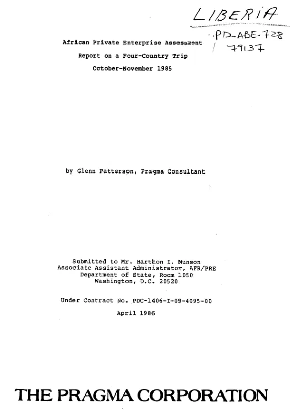 African private enterprise assessment : report on a four - country trip, October-November 1985
