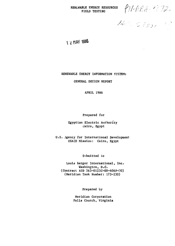 Renewable energy resources field testing : renewable energy information system -- general design report
