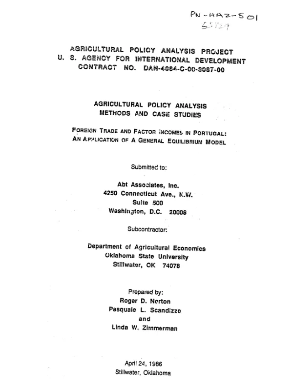 Agricultural policy analysis methods and case studies - foreign trade and factor incomes in Portugal : an application of a general equilibrium model