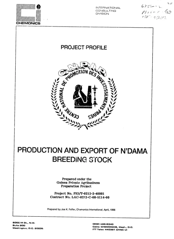 Preliminary evaluation of the profitable potential for the production and export of the N"dama breeding stock in Guinea