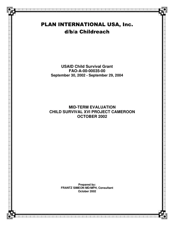 Mid-term evaluation : child survival XVI project Cameroon