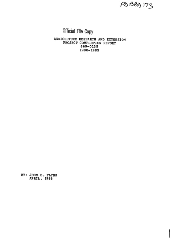 Agriculture research and extension : project completion report 1980-1985