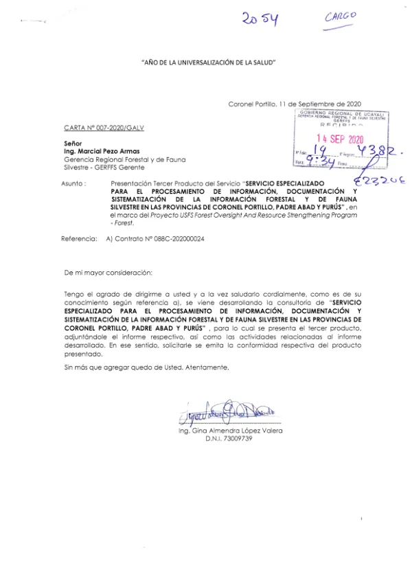 Servicio Especializado para el Procesamiento de Información, Documentación y Sistematización de la Información Forestal y de Fauna Silvestre en las Provincias de Coronel Portillo, Padre Abad y Purús
