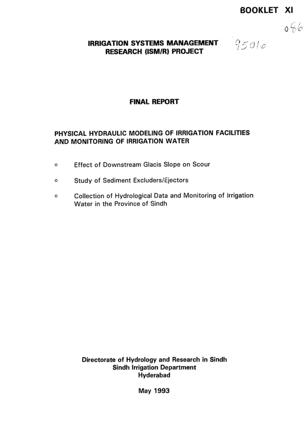 Physical hydraulic modeling of irrigation facilities and monitoring of irrigation water : final report
