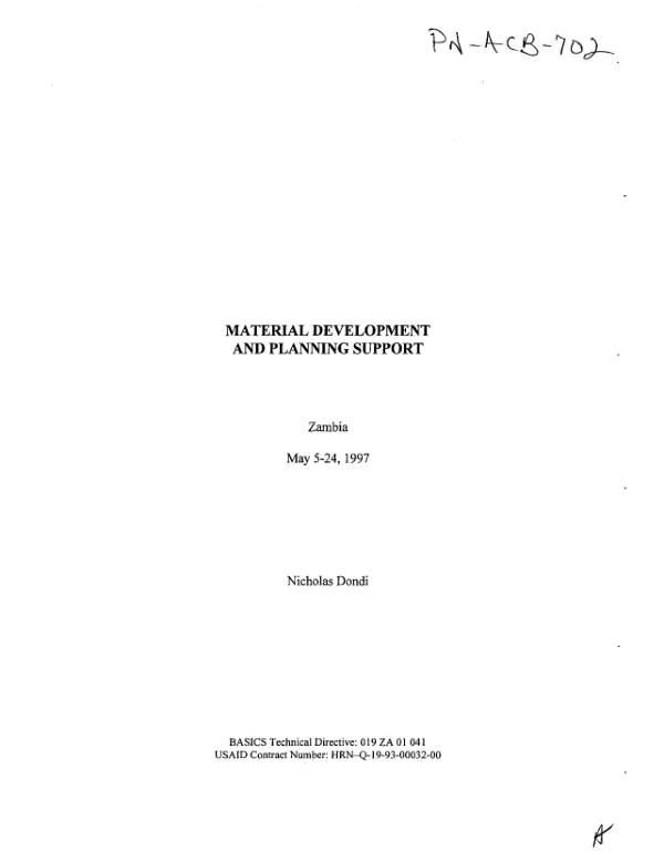 AID grant agreement no. 656-0217-G-SS-3011-00 to Medical Care Development (MCD) in support of a rural water and sanitation program in Cuamba District, Niassa Province