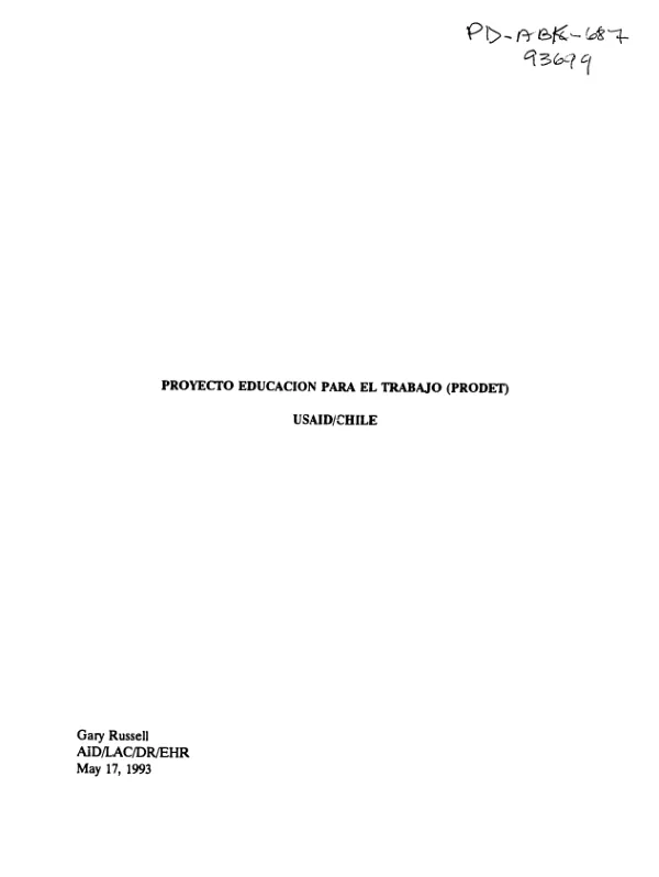 Proyecto educacion para el trabajo (PRODET) [in English]