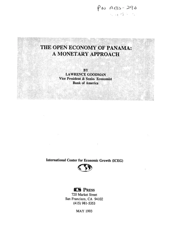 Open economy of Panama : a monetary approach