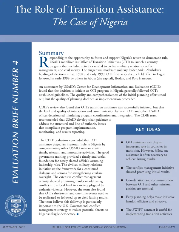 The role of transition assistance : the case of Nigeria
