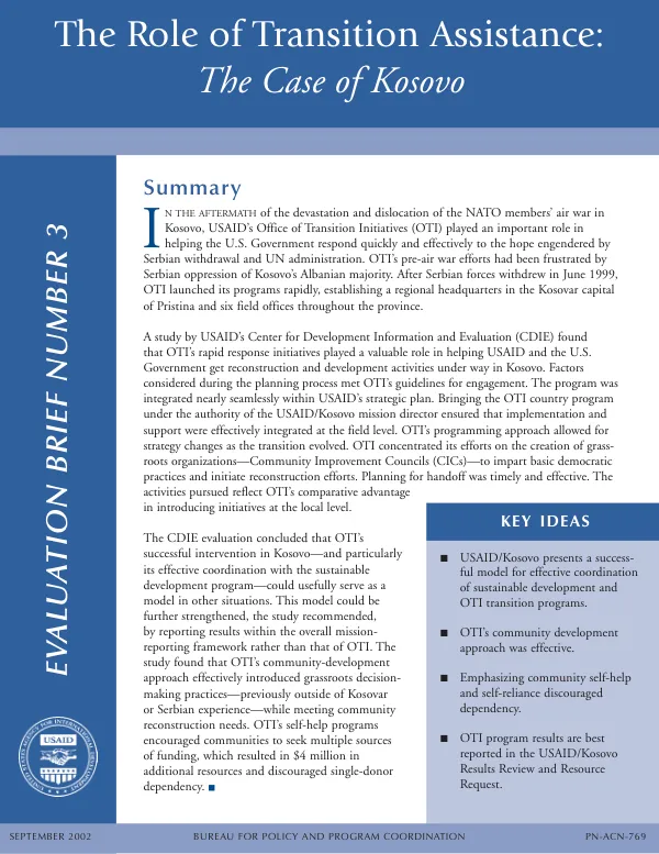 The role of transition assistance : the case of Kosovo