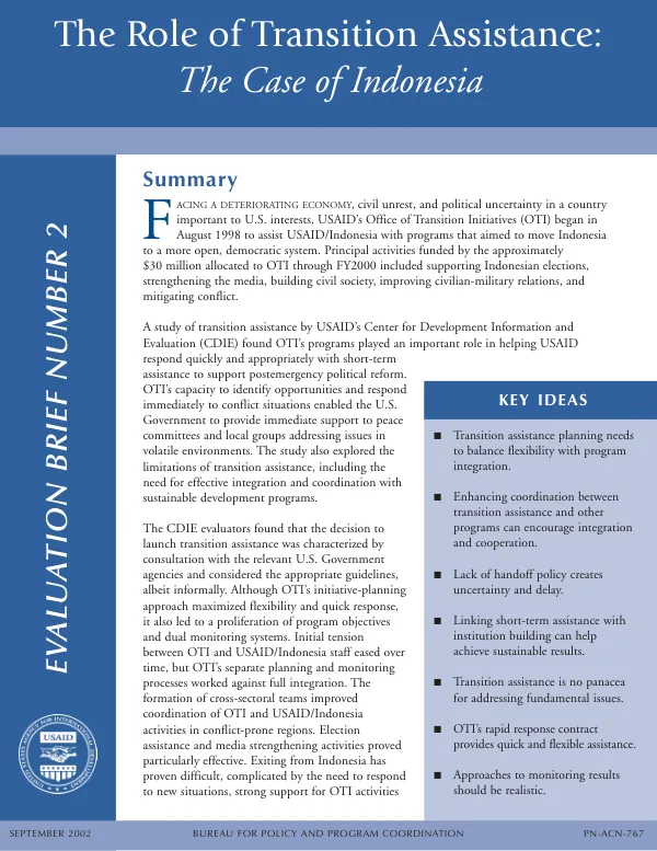 The role of transition assistance : the case of Indonesia