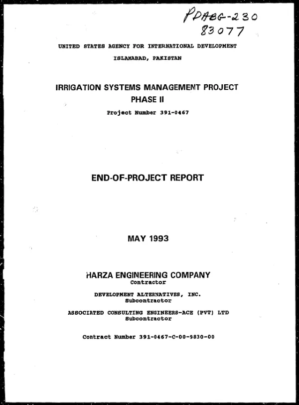 Irrigation systems management project phase II, project number 391-0467 : end of project report