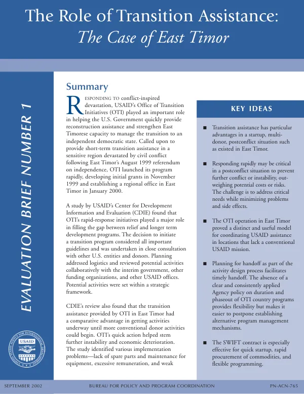 The role of transition assistance : the case of East Timor