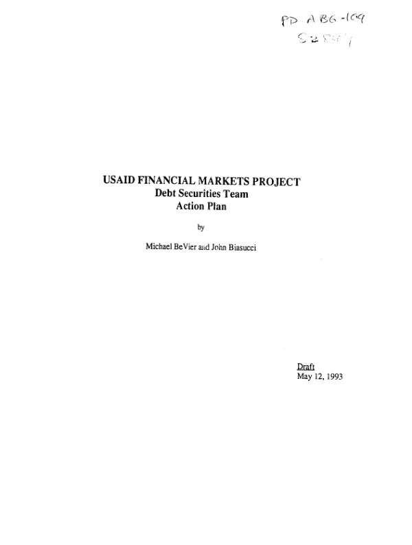 USAID financial markets project : debt securities team action plan