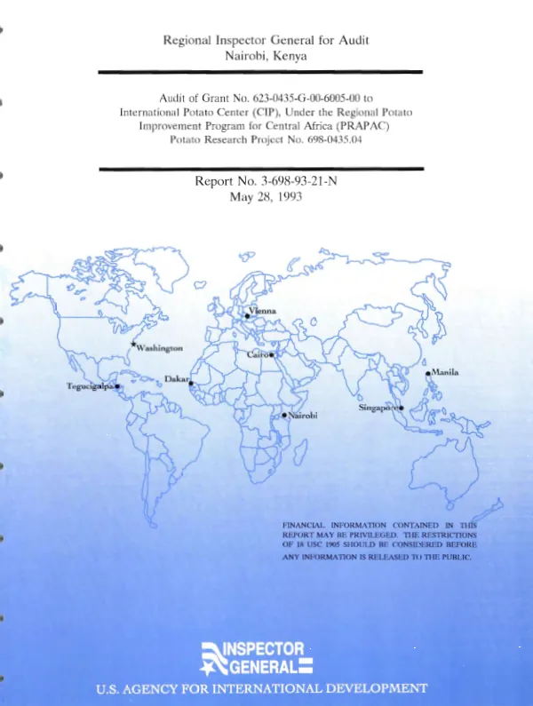 Audit of grant no. 623-0435-G-00-6005-00 to International Potato Center (CIP), under the Regional Potato Improvement Program for Central Africa (PRAPAC), potato research project no. 698-0435.04