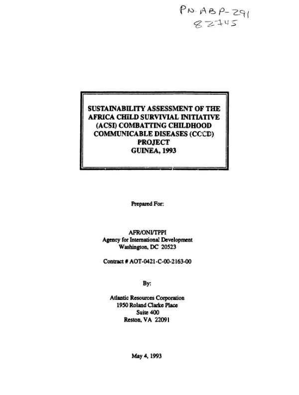 Sustainability assessment of the Africa child survival initiative (ACSI) combatting childhood communicable diseases (CCCD) project, Guinea, 1993