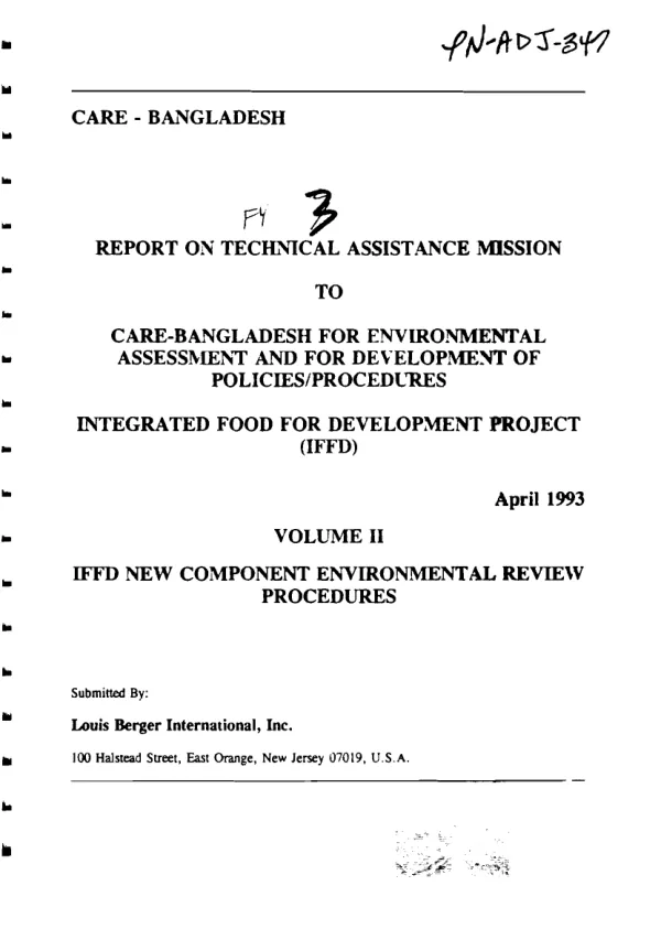 Technical assistance mission to CARE-Bangladesh for environmental assessment and for development of policies/procedures -- integrated food for development project (IFFD). Volume II, IFFD new component environmental review procedures