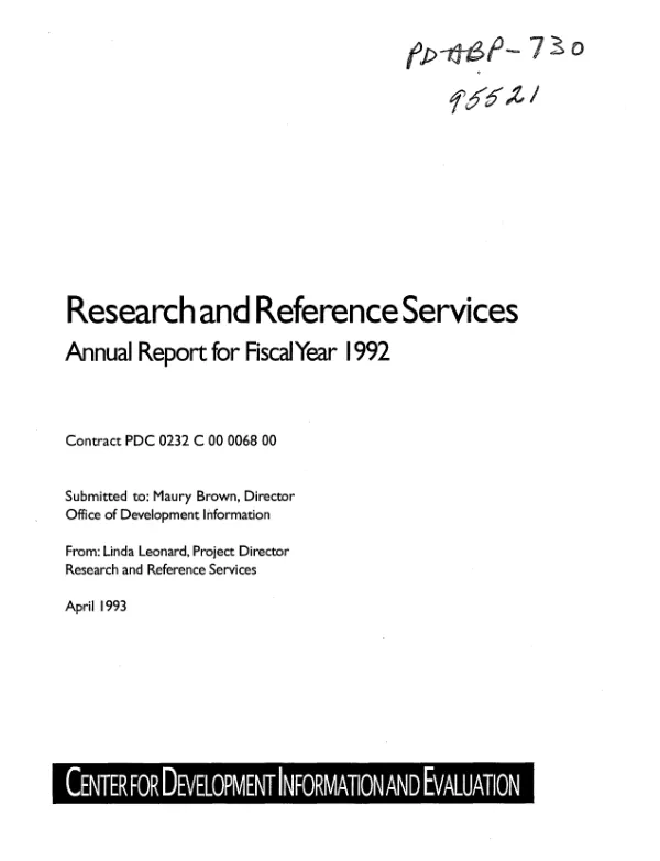 Research and References Services [R&RS] annual report for fiscal year 1992