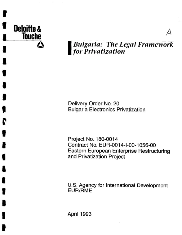 Bulgaria : the legal framework for privatization