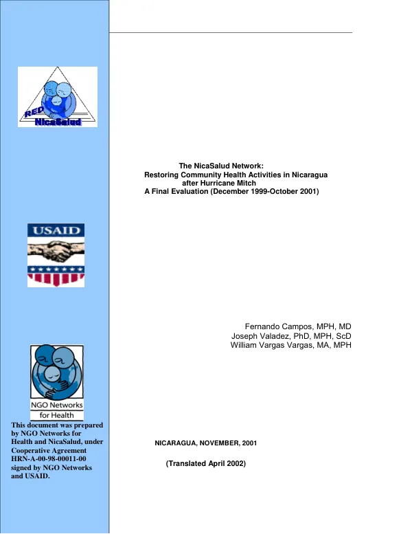 The NicaSalud network : restoring community health activities in Nicaragua after Hurricane Mitch -- a final evaluation (December 1999-October 2001)