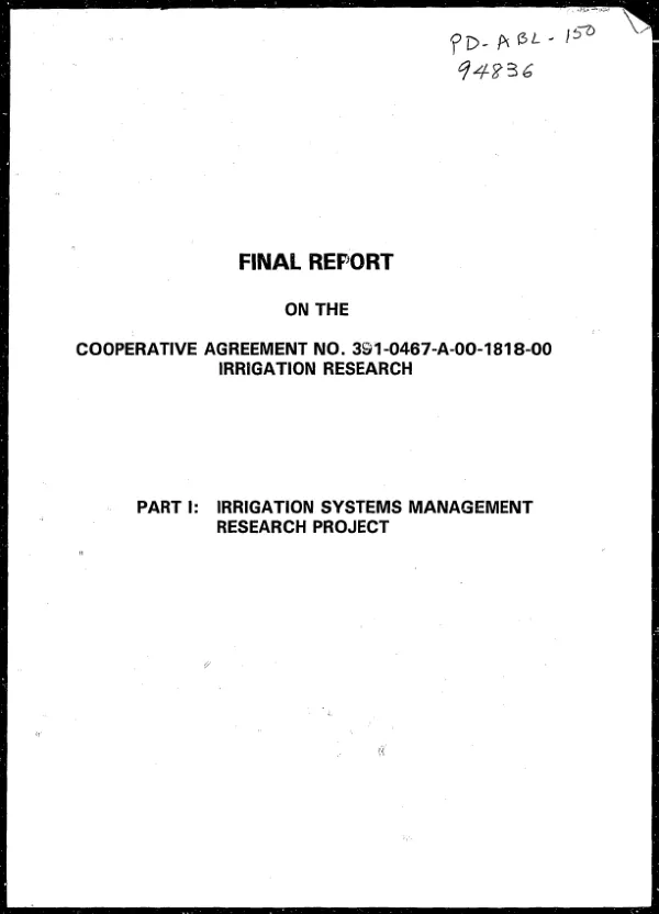 Final report on the cooperative agreement no. 391-0467-A-00-1818-00 : irrigation research
