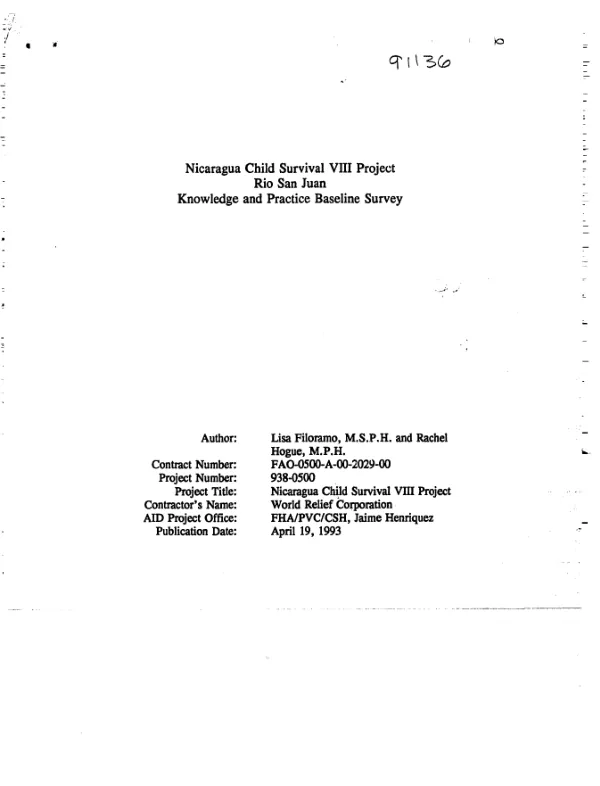 Nicaragua child survival VIII project Rio San Juan : knowledge and practice baseline survey (FY 93)