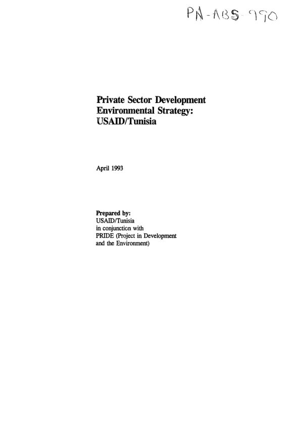 Private sector development environmental strategy : USAID/Tunisia