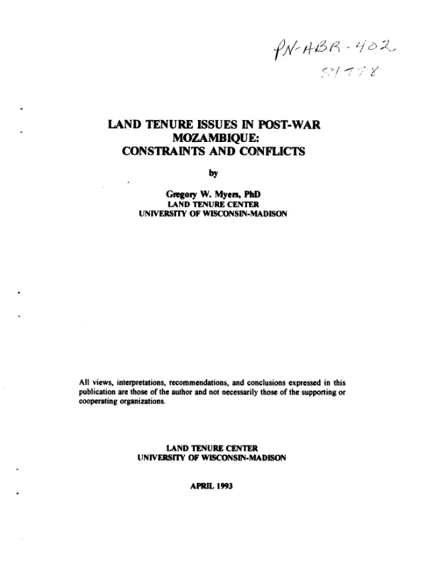 Land tenure issues in post-war Mozambique : constraints and conflicts