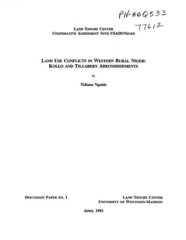 Land use conflicts in western rural Niger : Kollo and Tillabery arrondissements
