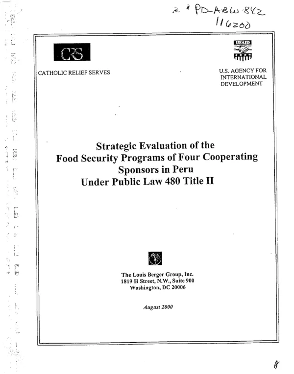 Strategic evaluation of the food security programs of four cooperating sponsors in Peru under Public Law 480 Title II