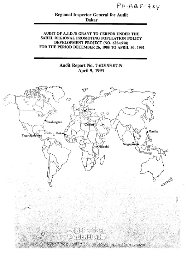 Audit of AID"s grant to CERPOD [Center for Applied Research on Population and Development] under the Sahel regional promoting population policy development project (no. 625-0978) for the period December 26, 1988 to April 30, 1992