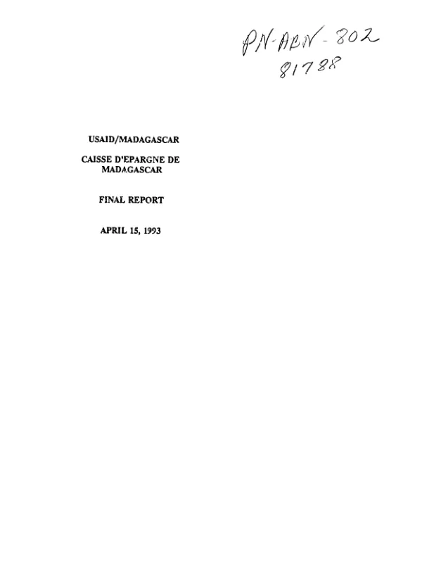 Caisse d"Epargne de Madagascar : final report