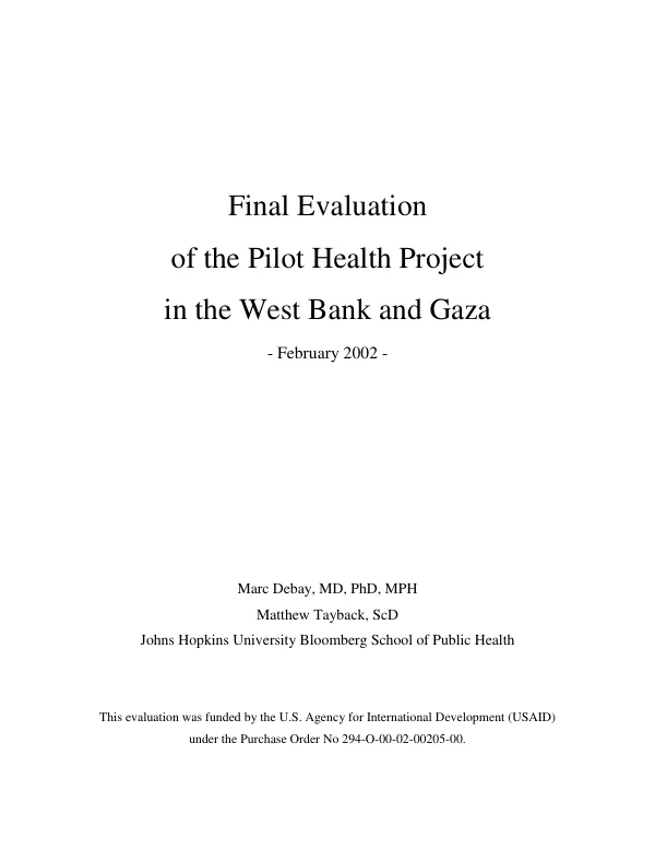 Final evaluation of the pilot health project in the West Bank and Gaza