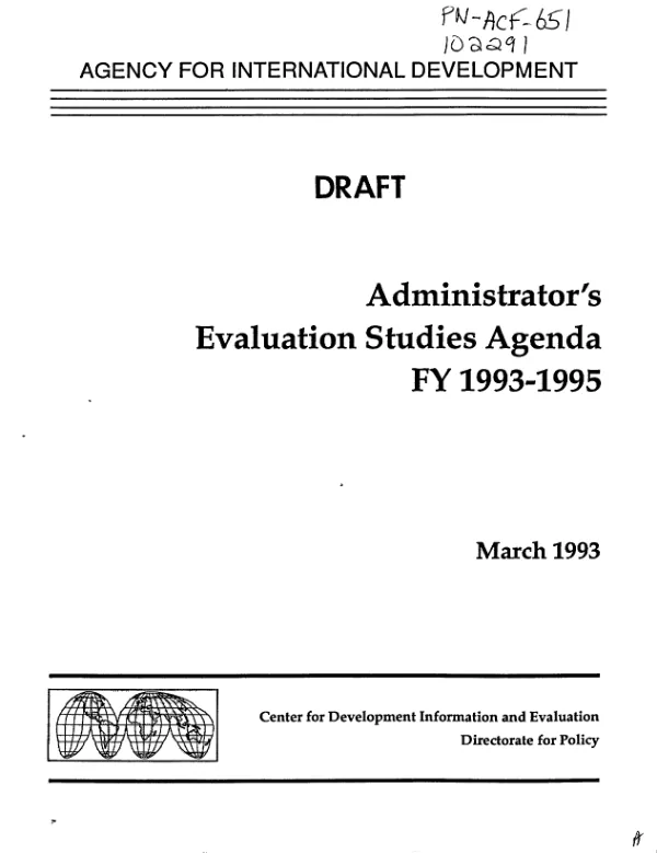 Administrator"s evaluation studies agenda : FY 1993-1995
