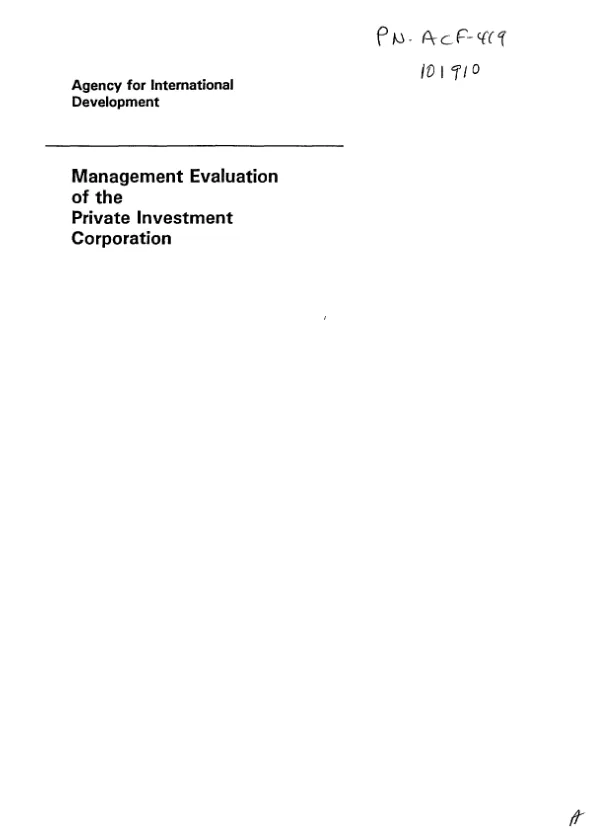 Management evaluation of the Private Investment Corporation