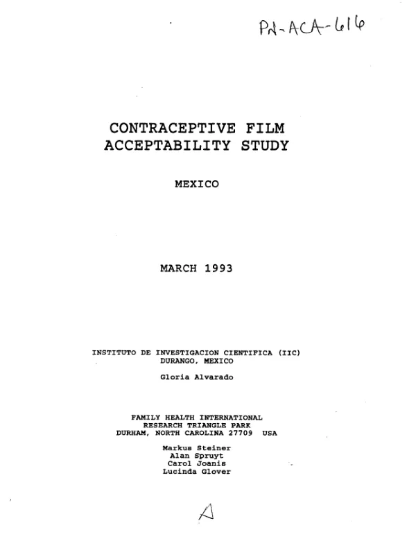 Contraceptive film acceptability study : Mexico
