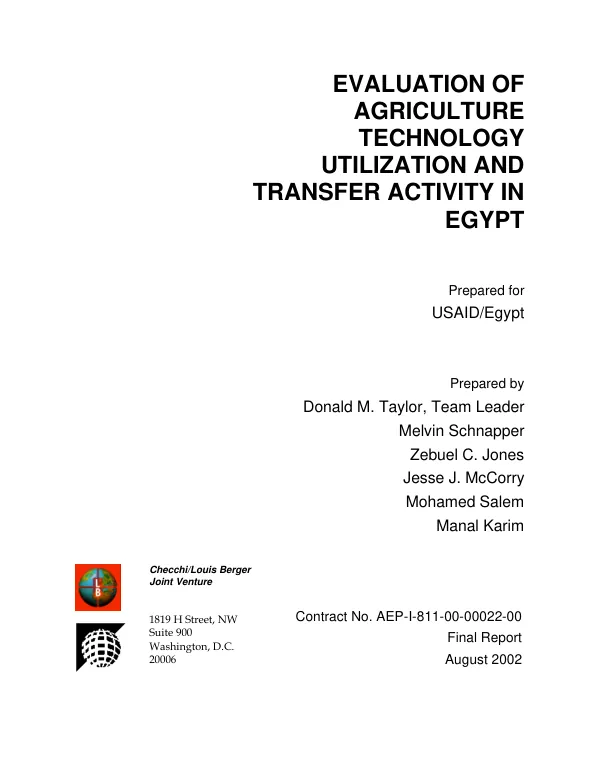 Evaluation of agriculture technology utilization and transfer [ATUT] activity in Egypt