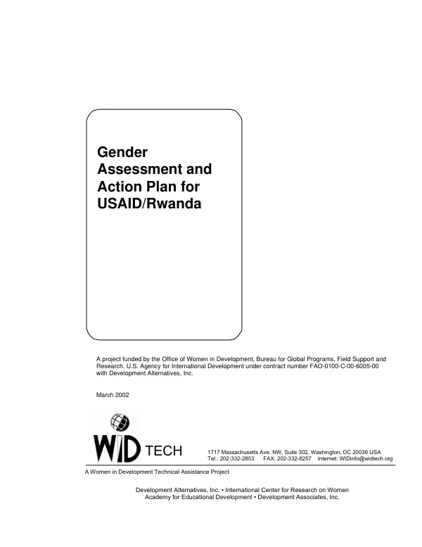 Gender assessment and action plan for Rwanda
