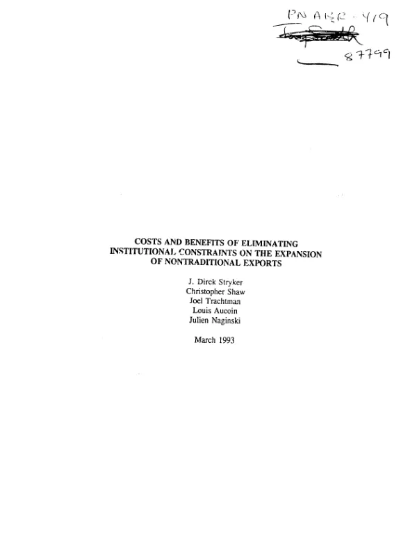 Costs and benefits of eliminating institutional constraints on the expansion of nontraditional exports : a prototype methodology