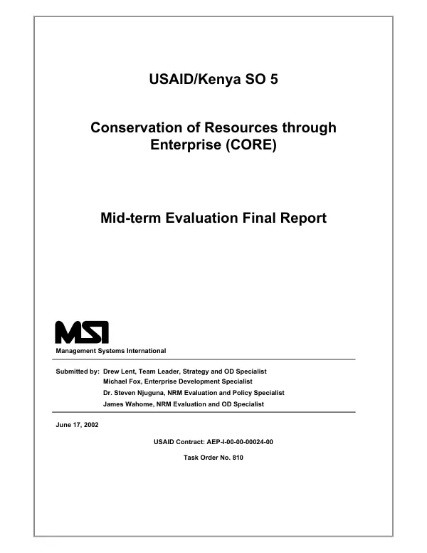 USAID/Kenya SO 5 : conservation of resources through enterprise (CORE) -- mid-term evaluation final report