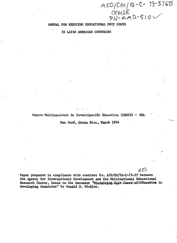 Manual for reducing educational unit costs in Latin American countries