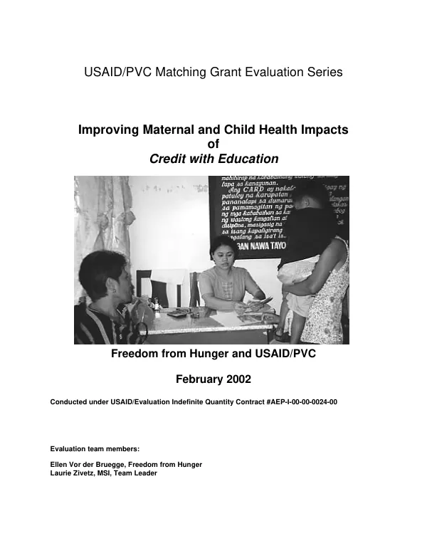 Improving maternal and child health impacts of credit with education : Freedom from Hunger and USAID/PVC