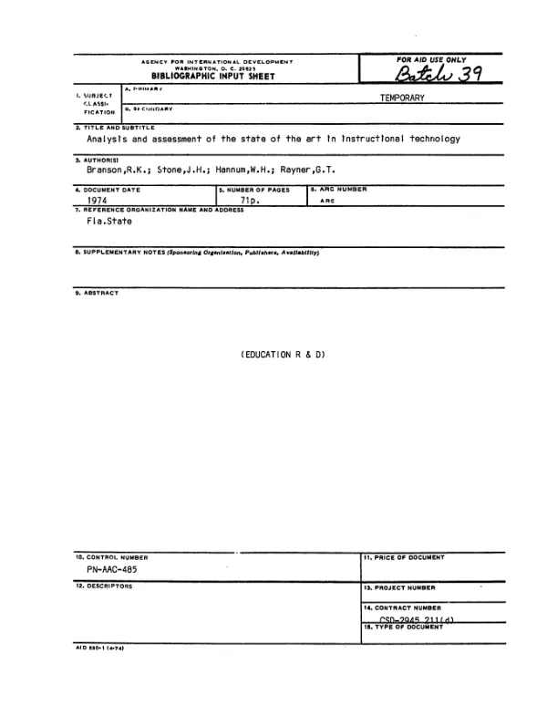 Analysis and assessment of the state of the art in instructional technology