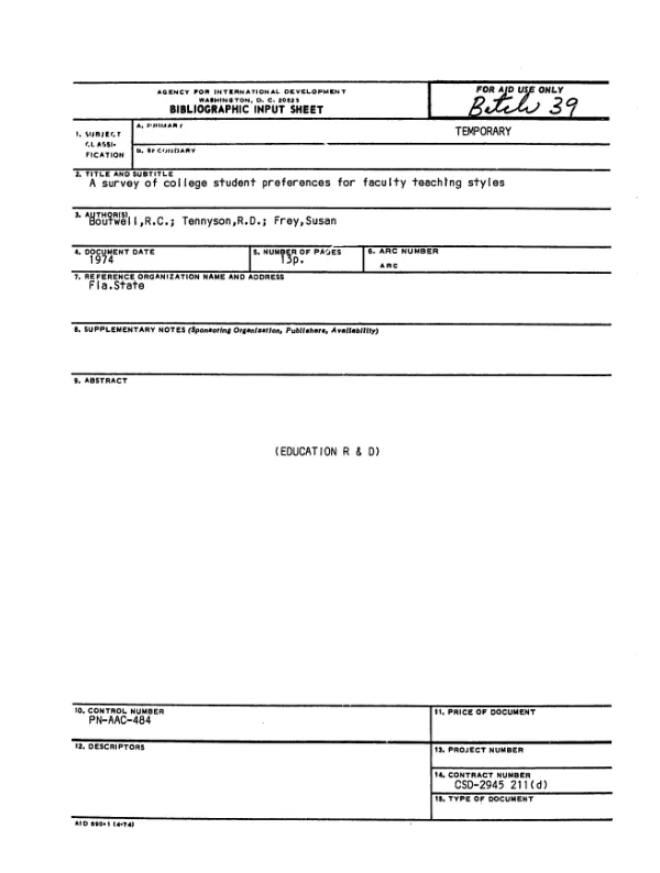 Survey of college student preferences for faculty teaching styles
