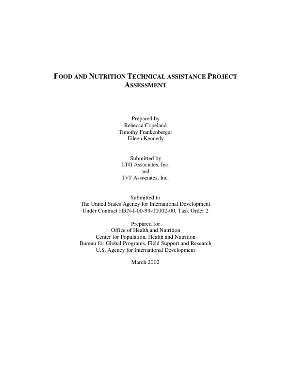 Food and nutrition technical assistance [FANTA] project assessment