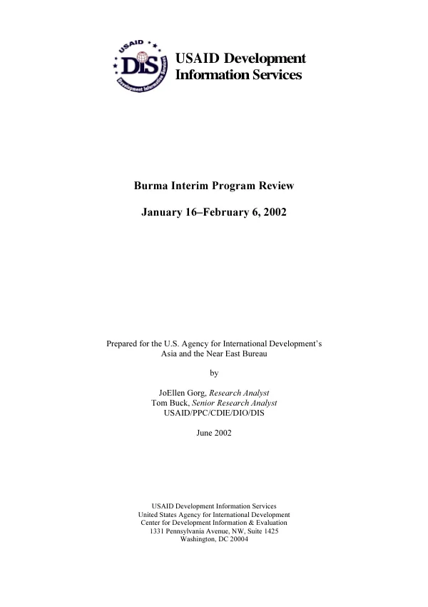 Burma interim program review : January 16-February 6, 2002